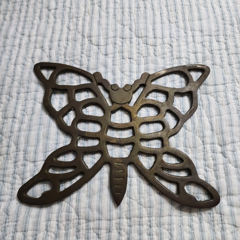 Vintage Solid Brass Butterfly Trivet Made in Taiwan Mid Century Modern Decor